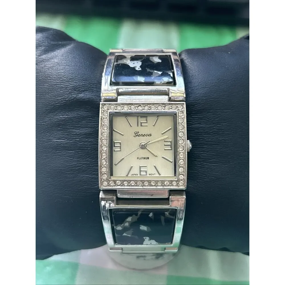 Geneva Silver Tone Black And Silver Camo Band Women’s Quartz Watch